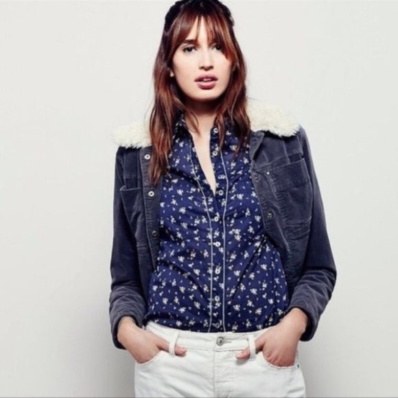 Free People Blue Western Floral Button Down Top - Picture 1 of 8
